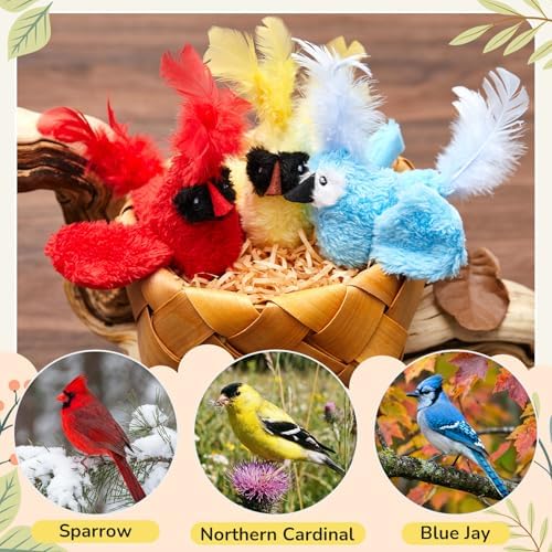 3Pcs Chirping Bird Cat Toy, 3.15'', Red Cardinal Blue Jay Style - Image 4