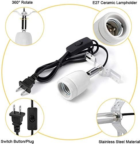 Reptile Lamp Socket, Adjustable Heat Light Holder, Habitat Heater, 360¡ã Rotating E27 Socket with Switch, for Reptile Basking Lamp Base Stand in Aquarium, Turtle, Lizard, Snake Enclosures