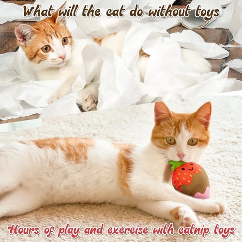 MALLMALL6 Catnip Toys for Cat - 5Pcs Strawberry Chocolate Crinkle Paper Sound Catmint Toy for Indoor Kitten, Teething Chew Kick Interactive Kitty Supplies, Pet Present for Kitten Lover - Image 6