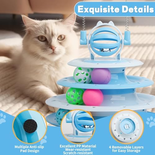 Goosheep Cat Toy Interactive Pet Plaything for Indoor Kitten Interactive Kitty Puzzle Ball with 2 Cat-Tease (Blue) - Image 2