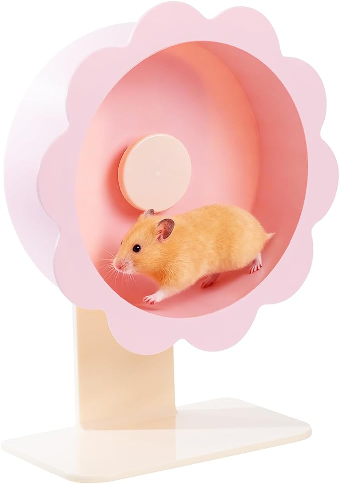 Hamster Wheel Super-Silent Hamster Exercise Wheels- Quiet Spinner Hamster Running Wheels with Adjustable Stand for Hamsters Gerbils Mice Or Other Small pet (Pink, Large)