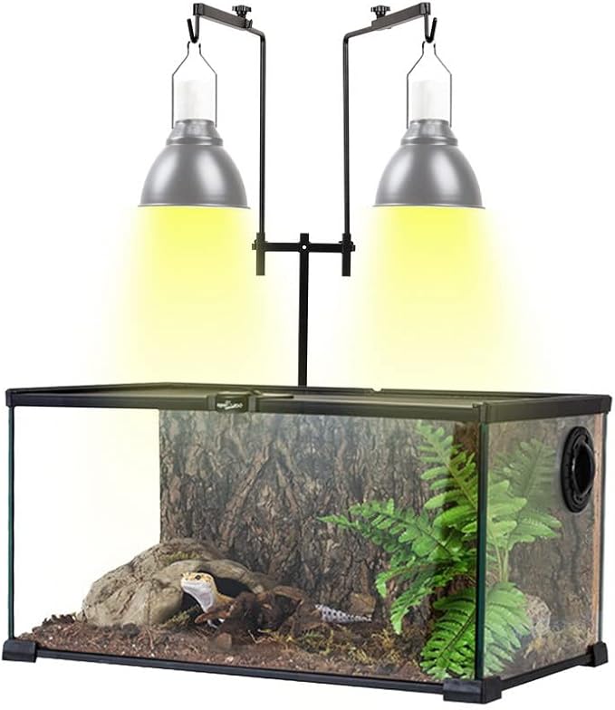 Reptile Heat Lamp Stand,Pet Lamp Holder, Adjustable Metal Floor Light Lamp Bracket Support for Reptile Small Animals or Succulent Plants Glass Terrarium(2 Hooks)