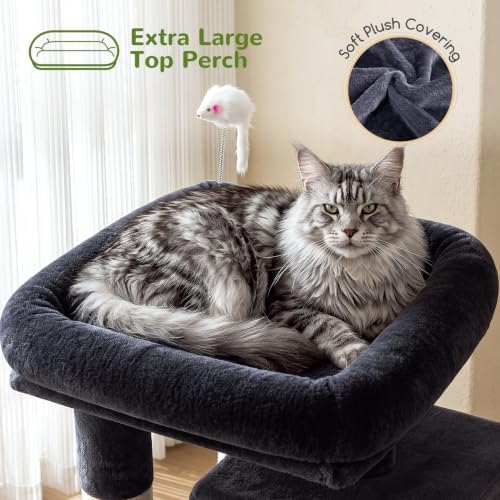 Globlazer Cat Tree Tower for Indoor Cats, 50-inch Adult Cat Tree House for Large Adult Cats with Steps, Scratching Post, 2 Cat Caves, Dangling Toys, FC50, Dark Grey - Image 3