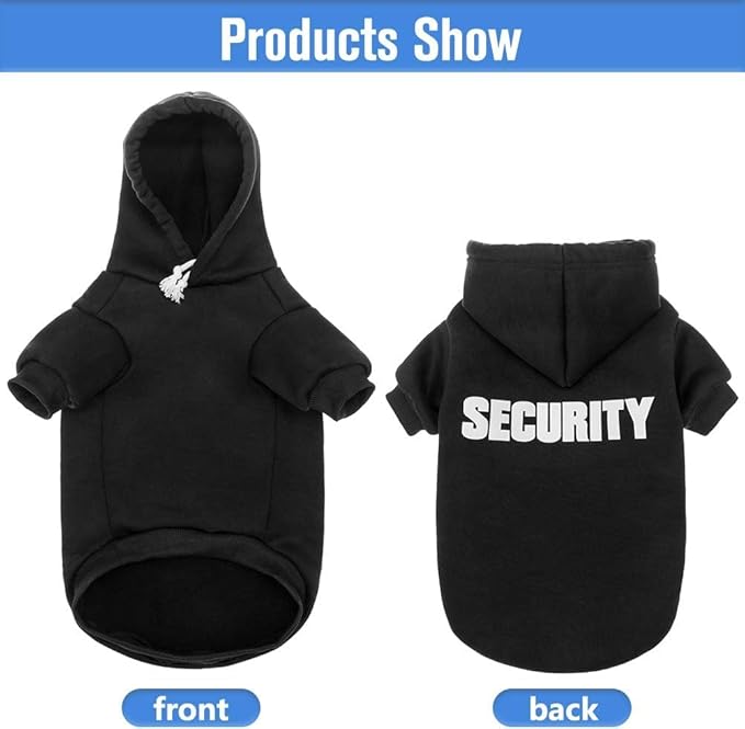 SCENEREAL Security Dog Hoodie Sweaters for Small Medium Large Dogs, Brushed Fleece Dog Clothes with Hat,Soft Cotton Winter Spring Coat All Weather Clothes, Classic Costume with Leash Hole, XL