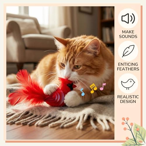 3Pcs Chirping Bird Cat Toy, 3.15'', Red Cardinal Blue Jay Style - Image 3