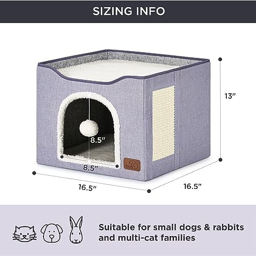 Bedsure Cat House Bed for Indoor Cats with Fluffy Ball and Scratch Pad - Image 6