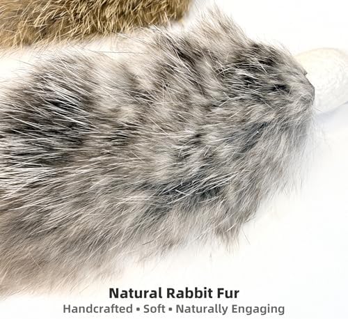 2 Pack Natural Rabbit Fur Cat Toy Refills ?€? Silent Interactive Cat Toys for Indoor Cats, Handmade Replacement Heads with Secure Connector for Cat Wand Toys - Image 3