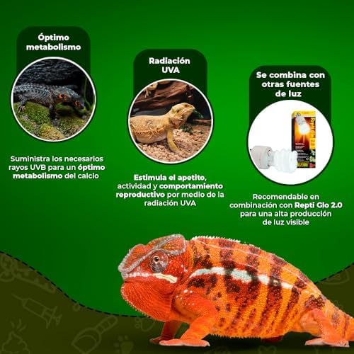 Exo Terra Repti Glo 5.0 Tropical Terrarium Lamp, Compact Fluorescent Reptile Bulb, 13 Watts, PT2186A1, whites & tans