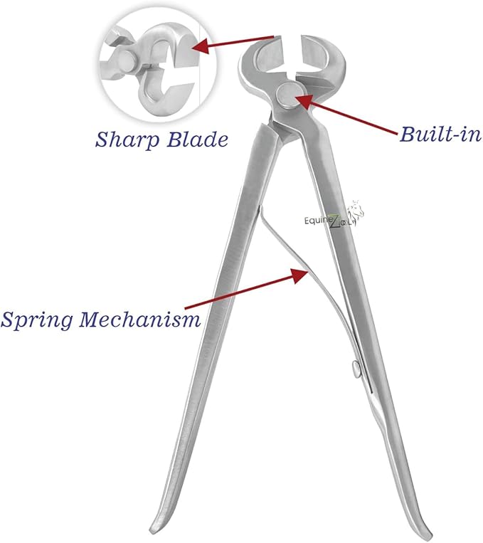 12” Hoof Nipper Spring Loaded Farrier Tool – Vanadium Steel, Dull Finish – Heavy-Duty Horse Hoof Trimming Tool for Farriers, Blacksmiths, Equine Hoof Care, Shoeing, Trimming, and Maintenance