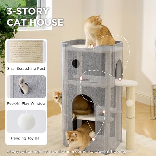 Bedsure 3-Level Cat Tree for Indoor Cats with Scratching Post,Grey - Image 2