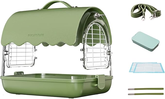 Portable Bird Transporter with Convenient Carrying Straps, PU Leather Green