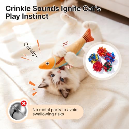 Potaroma Cat Toys Saury Fish, 3 Pack, Catnip Crinkle Sound, Soft and Durable, Interactive Kitten Kicker for Indoor Kitty Exercise 9.4 Inches for All Breeds - Image 3