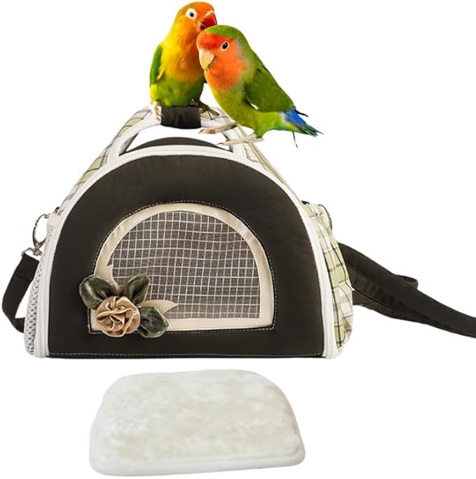 Parrots Outdoor Carriers Bag Portable Parrots Handbag with Mesh Window Bag and Pad for Parrots Bird Carrying Pet Supplies Travel Cage (Green)