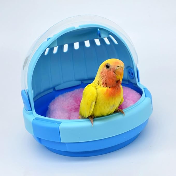 Portable Parrot Travel Carrier Cage with Blue Plush Nest Handheld Birds Cage for Small Budgerigars and Young Parrots