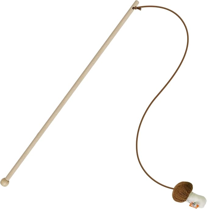 TTcat Natural Wooden Cat Wand Toy with Catnip Plush Mushroom, Thick Unbreakable Rope Interactive Cat Teaser Stick with Bell, Indoor Kitten Boredom Relief Hunting Play Toy for Cats. by TTCAT