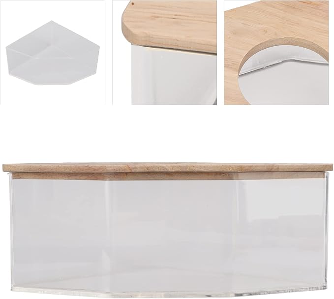 Pssopp Hamster Bath Box, Right Angle Fan Acrylic Safe Hamster Sand Bathroom with Wood Cover for and Other Small Pet Hamster