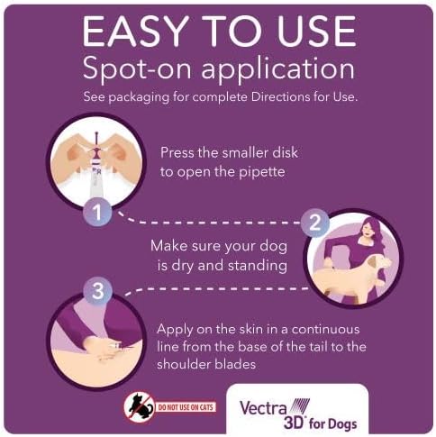 Vectra 3D Flea and Tick Prevention for Dogs, Kills and Repels Fleas, Ticks & Mosquitoes | Fast‑Acting, Waterproof, No Prescription Needed | Medium Dogs 21-55 lbs, 6‑Month Supply