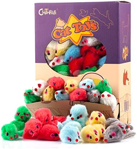 CHIWAVA 60PCS 4.1'' Furry Cat Toy Mice Rattle Small Mouse Interactive Play by Chiwava