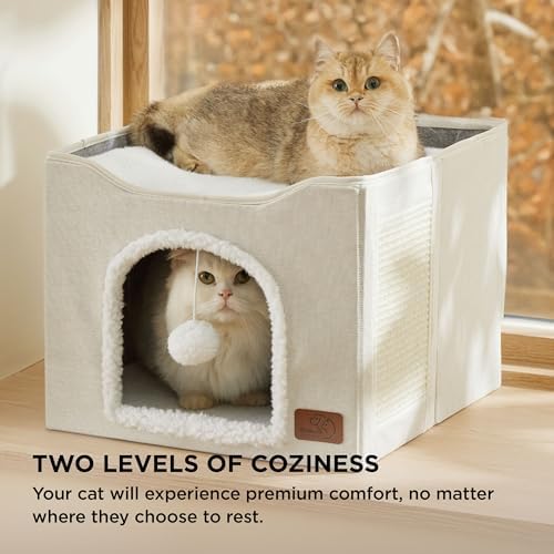 Bedsure Cat House Bed for Indoor Cats with Fluffy Ball and Scratch Pad - Image 3