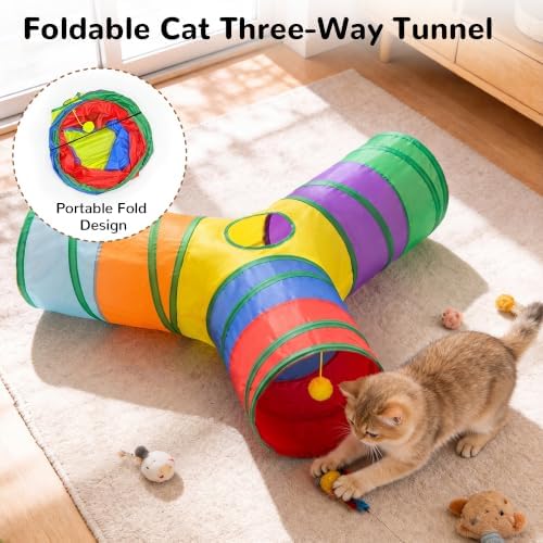 Tempcore Cat Tunnel, 3-Way Collapsible Toy, Large Size Rainbow - Image 6