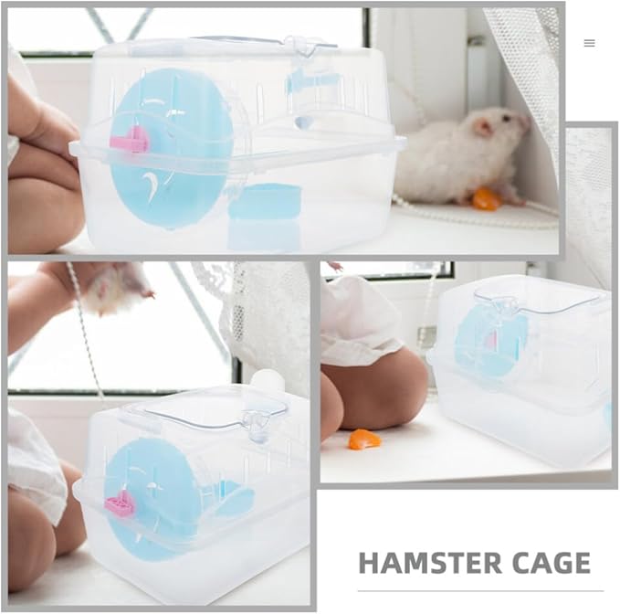 FOMIYES Gerbil Carrie Cage Hamster Travel Carrier Portable Cages Gerbil Transparent Travel Carry Case Outdoor Vacation House for Hamster, Gerbil, Mice Guinea Pig Small Animals - Blue
