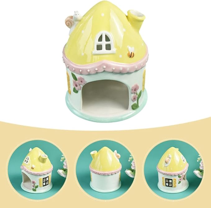 Rat Nest Rat House Ceramic Castle House Small Hamster Ceramic Hideout Mushroom Hamster Hut Small Hideout Bunny Accessories Guinea Pig Summer s
