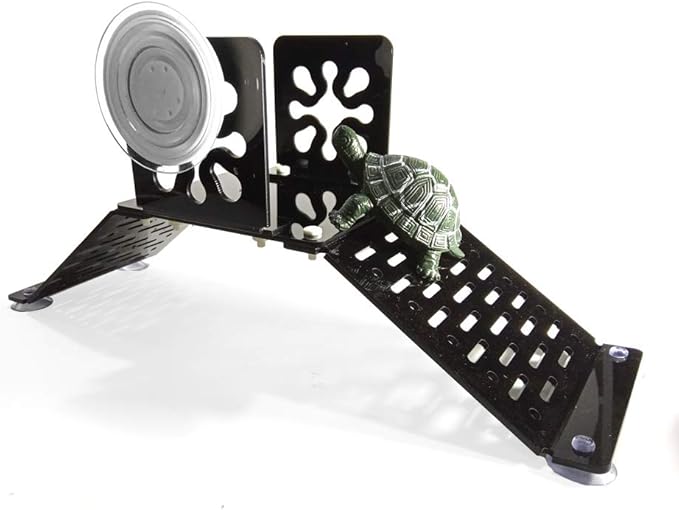 Aquarium Bidirectional Two-Way Bridge Tortoise Turtle Basking Floating Platform with Big Suction Cup Stable Amphibian Reptile Terrace,Be Suspended at Any Water Level (Black-Assembly)