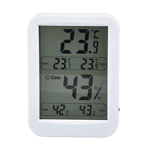 Pwshymi Digital Accurate Thermometer Hygrometer Large LCD Display Temp Humidity Meter for Reptiles Greenhouse - ABS White 1 Set
