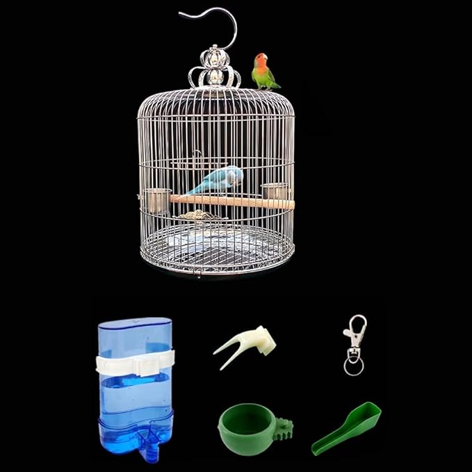 Metal Bird Cage Portable Hook Bird Carriers for Home Outdoor Garden Hanging Flying Bird Cage Easy to Clean Birdcage，40cm/15.7in