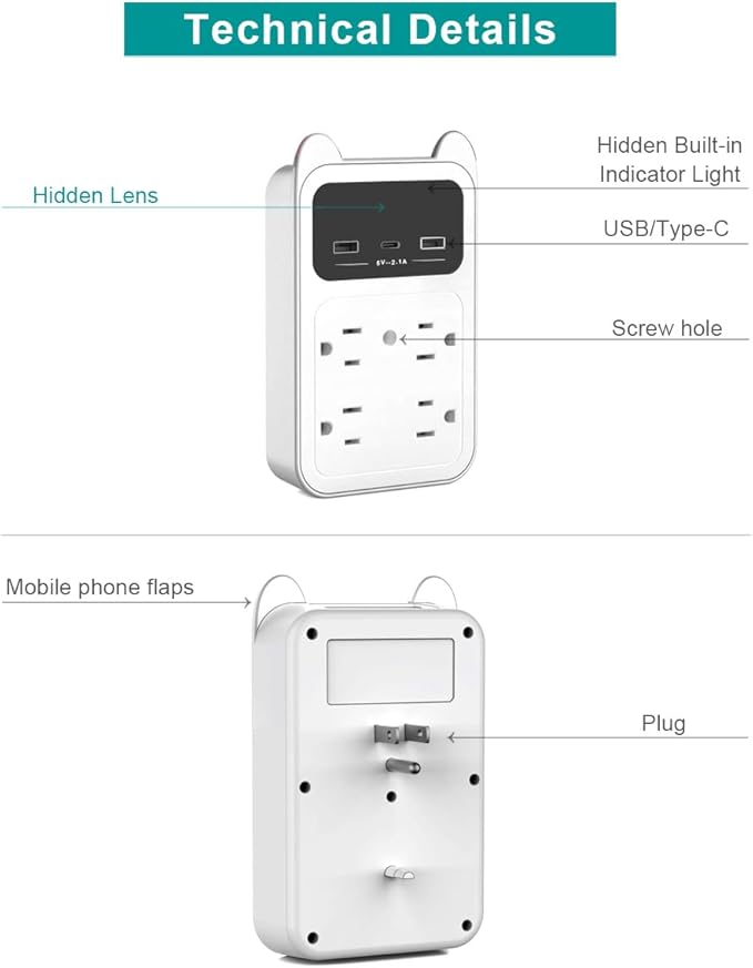Hidden Camera Wall Outlet Camera, 2K HD Wireless Nanny Cam with 120° Wide Angle Loop Recording Motion Detection Easy Setup for Home, Pets & Office Indoor Security-White (White)