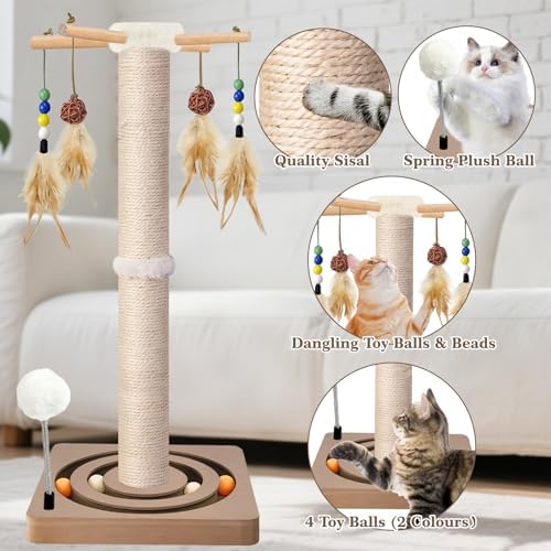Tall Cat Scratching Post, 33 Inch Sisal Scratcher with Toys for Large Cats - Image 3