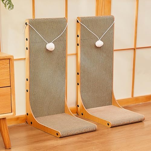 Cardboard Cat Scratcher, 23.6 Inch Cardboard Cat Scratching Post with Fuzzy Ball, Reversible Scratching Pad for Indoor Cats - Image 4