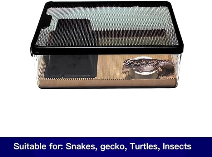 AWXZOM Reptile Feeding Box Clear Terrarium for Geckos, Frog, Lizards, Chameleons, Serpents, Scorpion, Snail, Insect, Hermit Crab, Isopods - 12.6x8.6x3.9inch