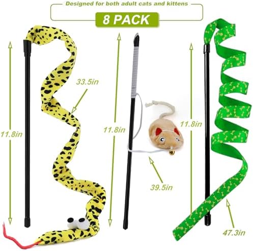 Interactive Cat Toy Wand with Catnip Mouse, Cat Teaser Wand Rainbow String for Bored Indoor Adult Cats and Kittens (8 Pack) - Image 4
