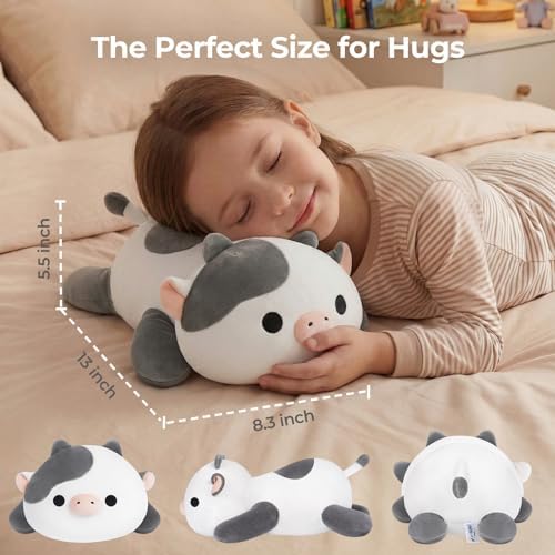Mewaii Grey Cow Plush Pillow Cute Plushies, Squishy & Huggable, 13 in - Image 2