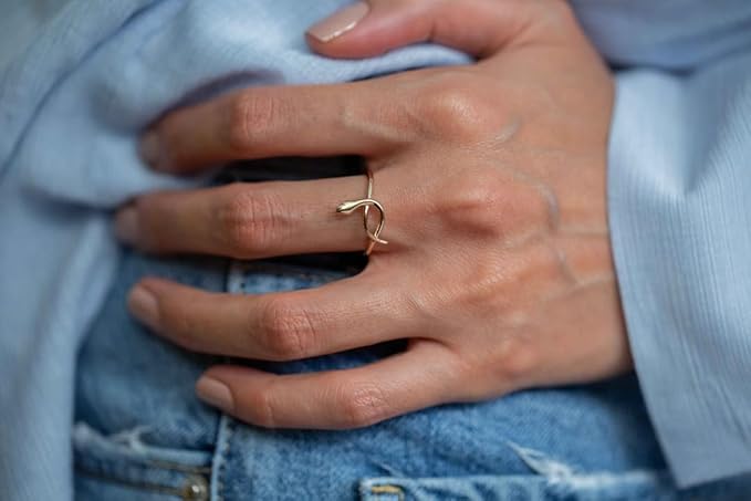 14k Solid Gold Snake Ring - 14k Gold Animal Rings for Women - Gift for Snake Lover - Reptile Lover Gifts - 14k Real Gold Gothic Jewelry