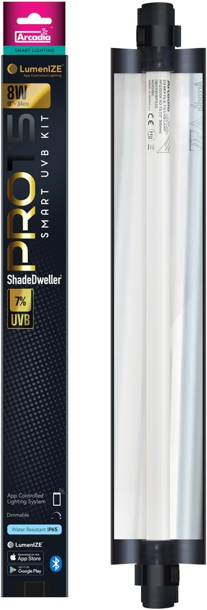 Arcadia LumenIZE ProT5 Reptile Light Fixture Kit 13" Long 8 Watts 7% UVB ShadeDweller – Smart UVB Light for Reptiles, Geckos, Skinks, Chameleons and Arboreal Tanks, Easy to Use Indoor Lighting Setup