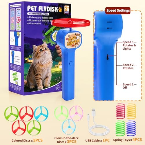 BABORUI Cat Toy Disc Launcher, Rechargeable Interactive Cat Fetch Toy Launcher with 8 Flying Discs, Flying Enrichment Toys for Indoor Bored Kittens & Adult Cats (Blue-1) - Image 6