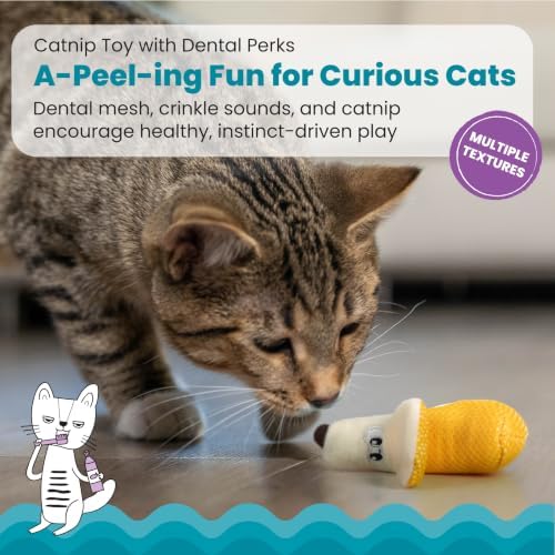 Catstages Dental Banana Cat Toy with Catnip, Dental Mesh & Crinkle Sound, Interactive Kicker for Indoor Cats & Kittens, 5.3" - Image 2