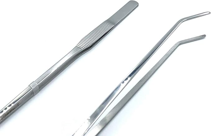 FRUTA Long Reptiles Feeding Tongs Stainless Steel Straight and Curved Tweezers Set Polished Aquarium Tweezers Feeding Tools for Reptiles Lizards Bearded Dragon Gecko Snake Bird Aquatic Plants- Silver
