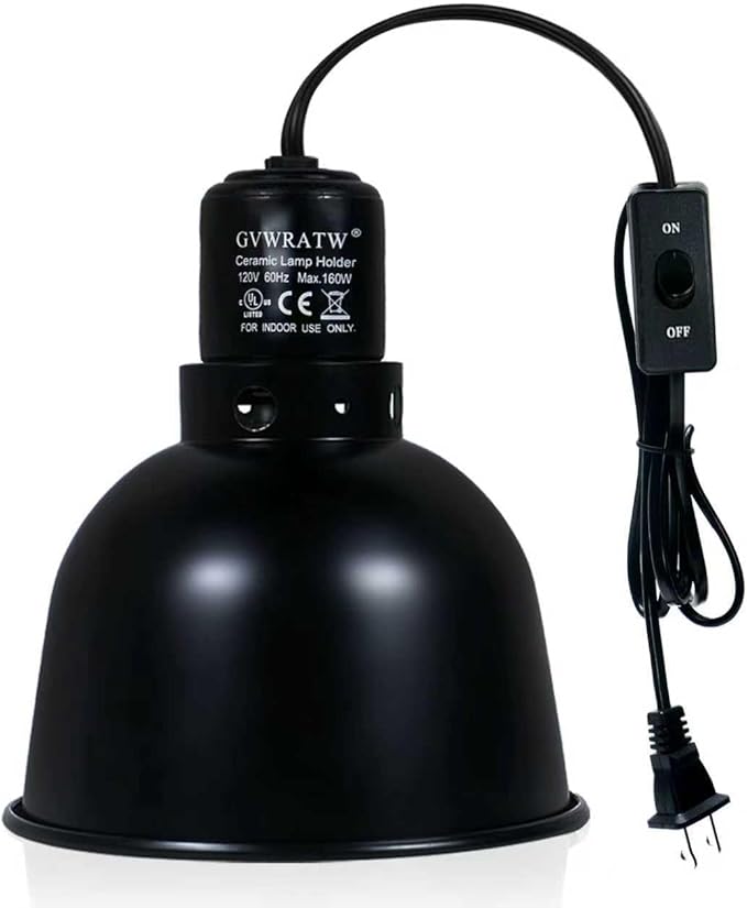 5.5 Inch Shallow Dome Reptile Lamp Fixture, Suitable for UVB Bulbs and Basking Heat Bulbs, Max 160W.