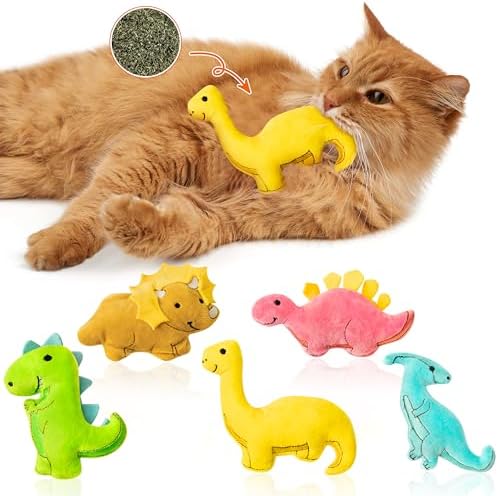 MALLMALL6 5Pcs Dinosaur Catnip Toys for Cat, Indoor Cat Chew Bite Kick Catmint Pet Supplies for Kitten Lover Gifts, Interactive Pet Toy with Cute Expression by MALLMALL6