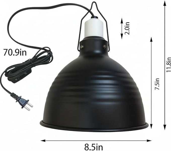 8.5 Inch Reptile Light Fixture,High Reflective Aluminum Shade, Ceramic E26 Socket with Independent Switch, Supports Up to 150W UVB/UVA/Basking Bulbs for Bearded Dragons, Turtles, Lizards & Terrariums