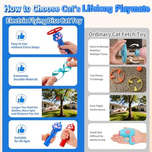 BABORUI Cat Toy Disc Launcher, Rechargeable Interactive Cat Fetch Toy Launcher with 8 Flying Discs, Flying Enrichment Toys for Indoor Bored Kittens & Adult Cats (Blue) - Image 2