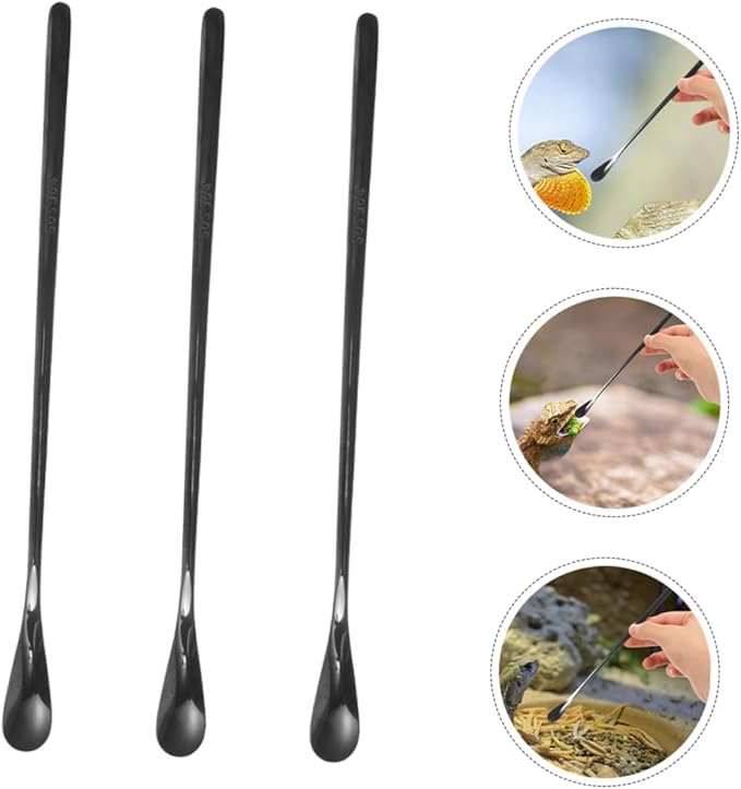 BESPORTBLE 3Pcs Reptile Food Spoon Set for Small Animals Portable Lizard Food Scoop Adjustable Feeding Tools for Bearded Dragons and Other Pets
