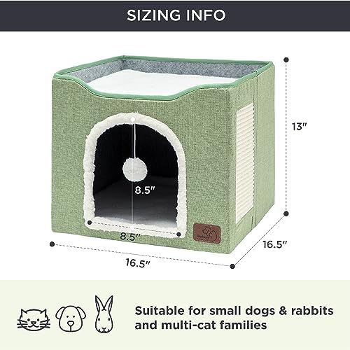 Bedsure Cat House Bed for Indoor Cats with Fluffy Ball and Scratch Pad - Image 6