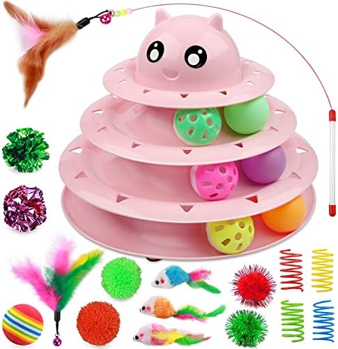 UPSKY 20 PCS Cat Toys Set with Teaser, Mice, Spring, and Various Ball Toys by UPSKY