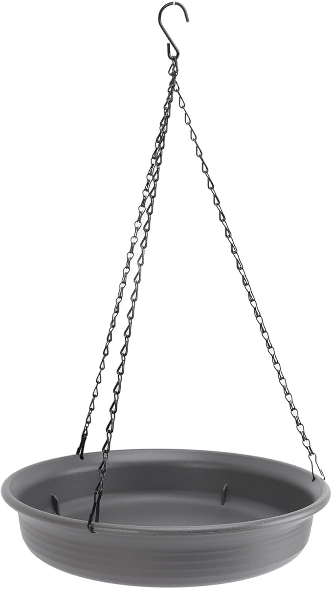 SUNGOOYUE Hanging Bird Feeder with Metal Chain, Durable Hanging Bird Bath for Courtyard Garden Decoration, Plastic Feeder Bowl for Multiple