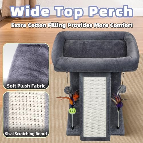 TWDEPART Cat Tree Tower with Cat Scratching Post for Indoor Cats, Activity Centre Climbing Tree with Scratching Board and Playful Toy Balls, Grey - Image 5