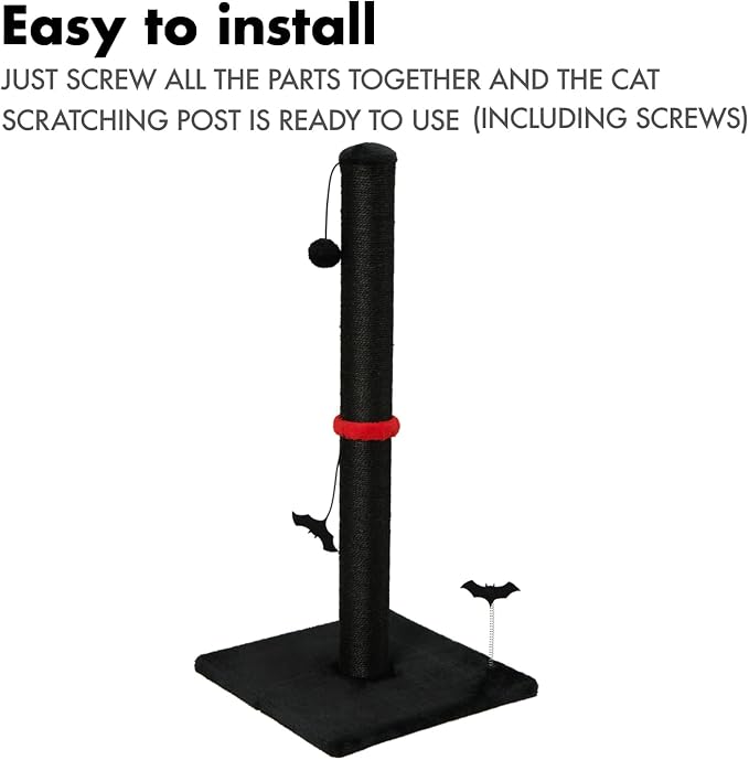 MECOOL Cat Scratching Post Premium Sisal Scratch Posts with Hanging Ball Vertical Scratcher for Indoor Cats and Kittens,Black - Image 7